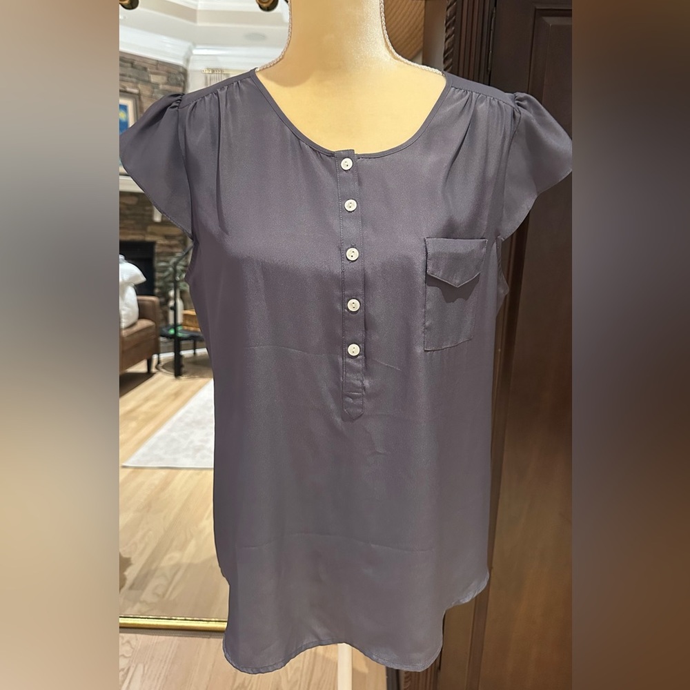 J. Crew Dark Grey Blouse with Button Detail